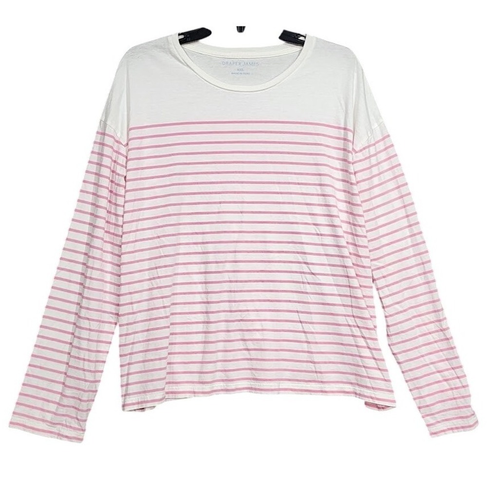 Draper James Womens XXL Long Sleeve Striped T-Shirt Pink Off White Casual